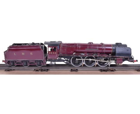 Scratch/kit built 0 gauge 4-6-2 LMS Duchess of Sutherland locomotive and tender, brass two-rail electric locomotive and six-w