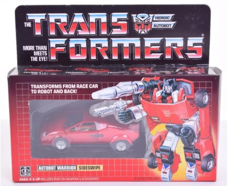 Boxed Hasbro G1 Transformers Autobot Warrior ‘Sideswipe’ 1984 issue, transforms from race car to robot and back in mint boxed