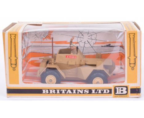 Britains 9784 Boxed 8th Army Scout Car,diecast model, with two plastic figures, in mint condition, complete with unused decal