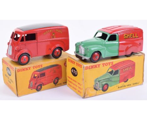 Two Boxed Dinky Toys Vans,260 Morris J Royal Mail Van, red body, black roof and 470 Austin Van ‘Shell-BP’ red/green body, bot