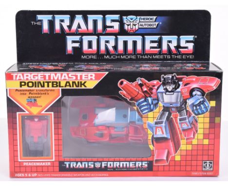 Boxed Hasbro G1 Transformers Targetmaster ‘Pointblank’ 1986 issue, transforms from race car to robot and back in mint boxed c