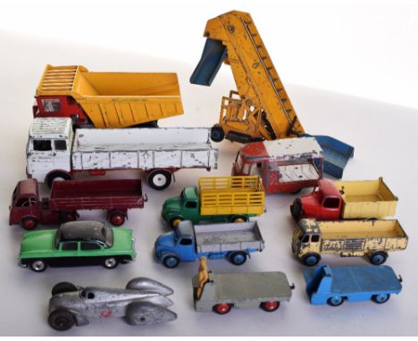 Collection of playworn 1940s/50s Dinky toys, Supertoys, Commercials, cars buses and more, including 514 Lyons Swiss Rolls Guy