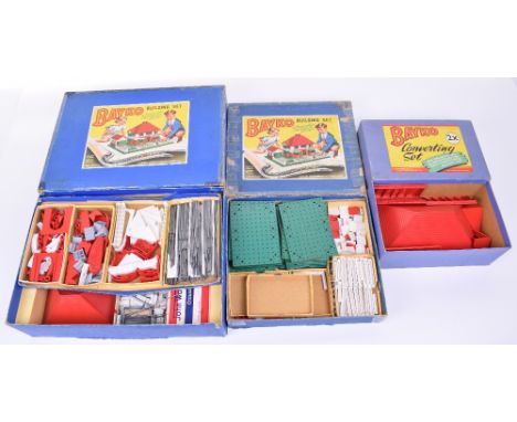 Bayko Building sets, set boxes 1, 2X and 3 containing a quantity of building parts, good condition, boxes fair tape to lid co