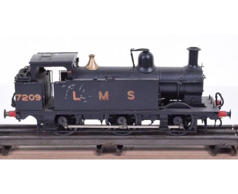 Scratch/kit built two 0 gauge 0-6-0 tank engines, two-rail electric, brass LMS tank engine No.7209 another similar white meta