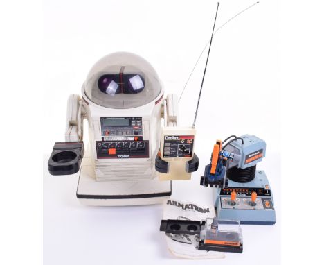 Tomy Omnibot Remote Control Robot, circa 1980’s approx 15 inches (38cms) high and Tandy Armatron complete with instructions b