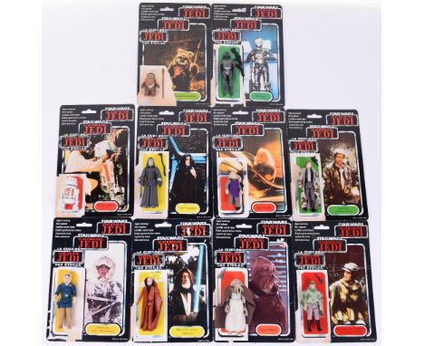 10x Vintage Star Wars Action Figures with Palitoy / General Mills Tri-Logo Card Backs, consisting of Princess Leia Organa Com