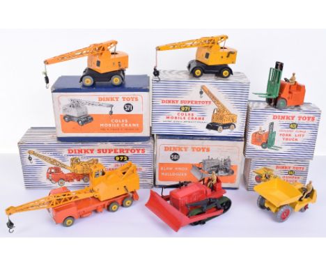 Dinky boxed Construction vehicles, 972 Coles 20-ton Lorry-mounted crane, 401 Coventry Climax fork lift truck, 561 Blaw Knox b