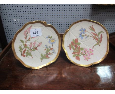 A PAIR OF ROYAL WORCESTER SHAPED DISHES with floral decoration 