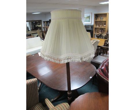 A MAHOGANY FLOOR STANDARD LAMP with shade