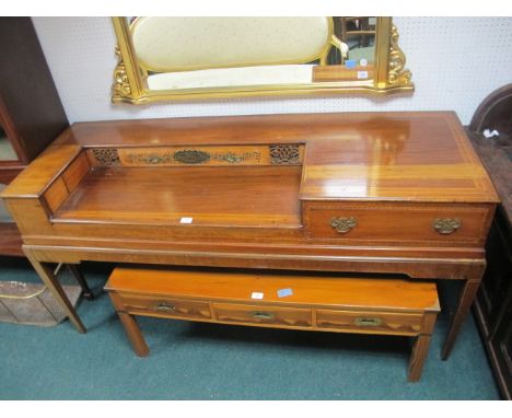 A REGENCY MAHOGANY AND SATINWOOD INLAID SPINET now converted on square tapering legs 83cm (h) x 169cm (w) x 59cm (d)