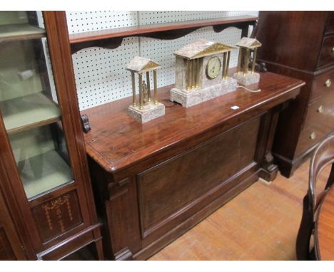 AN UNUSUAL LATE GEORGIAN MAHOGANY SIDE TABLE with shelf and scroll supports 155cm wide