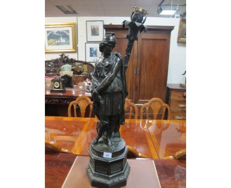 A TABLE LAMP in the form of a bronzed classical figure on octagonal base 85cm high