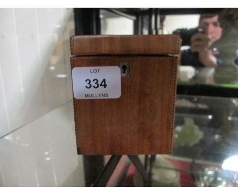 A MINIATURE SATINWOOD TEA CADDY of rectangular form with hinged lid 10cm (h) x 8.50cm (w)