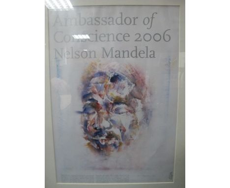 LOUIS LE BROCQUY
Portrait Nelson Mandela
A Coloured Print
Inscribed Ambassador of Conseience 2006
57cm x 39cm