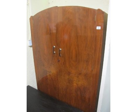 A ART DECO STYLE WALNUT TWO DOOR WARDROBE on shaped bracket feet 191cm (h) x 107cm (w) x 49cm (d)