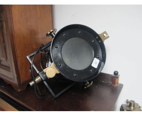 A TRIPOD MOUNTED STANDING LAMP with brass mounts