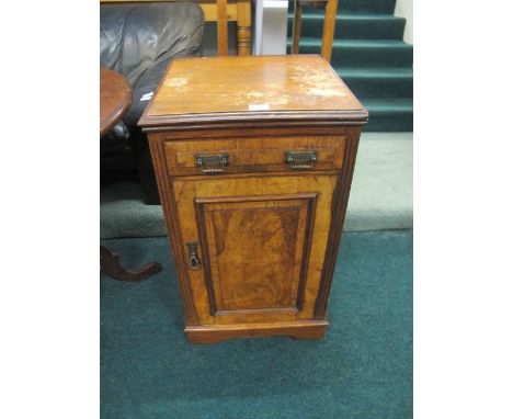 AN EDWARDIAN WALNUT CUPBOARD with frieze drawer and cupboard on bracket feet 77cm (h) x 44cm (w) x 43cm (d)