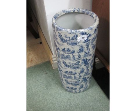 A BLUE AND WHITE DECORATED STAFFORDSHIRE STICK STAND