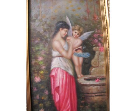 R WILSON CONTINENTAL SCHOOL 20TH CENTURY
Garden Scene with Putti by a Fountain
Oil on Panel
60cm x 30cm
