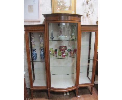 A GOOD LATE VICTORIAN SATINWOOD BOW FRONT CHINA DISPLAY CABINET possibly by "Gillows" on square tapering legs 191cm (h) x 160