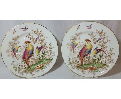 Pair of Royal Worcester 'Pheasant ' cabinet plates with impressed and painted back stamps (diameter 27cm) 