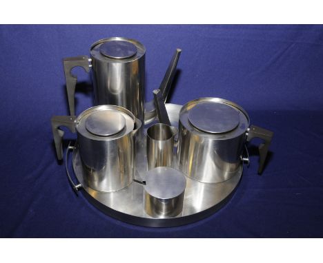 1960s Stelton Arne Jacobsen Danish six piece stainless steel coffee/tea service comprising of teapot, hot water jug, coffee p