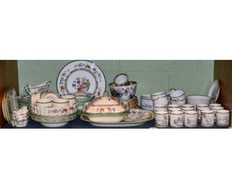 A Newhall black printed 19th century part tea/coffee service and two other dinner and tea pat services by Ironstone China and