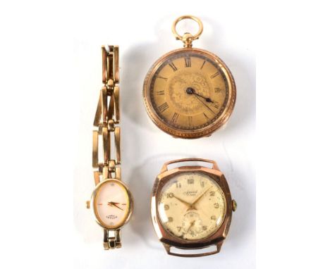 A 9 carat gold Rotary wristwatch; a fob watch stamped 18K and a 9 carat gold Accurist 
