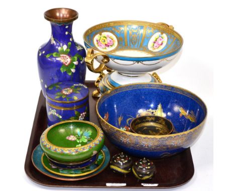 A group including cloisonne; Carlton ware bowl; Noritake twin handled pedestal bowl on stand etc