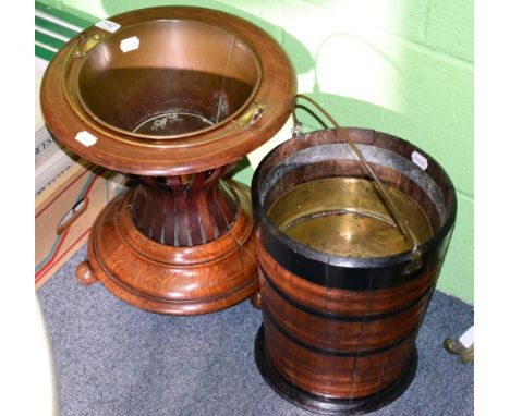 A 19th century sycamore and ebonised peat bucket and an inlaid small planter 