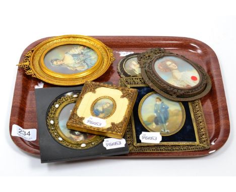 A group of six 20th century reproduction portrait miniatures