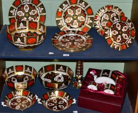 A quantity of Abbey Dale Imari wares including bowls, plates, tea set, candlestick etc 