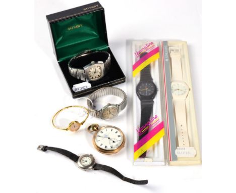 A Rotary automatic wristwatch; two Junghans wristwatches; a plated pocket watch signed Tho Russell &amp; Son Liverpool; a sil
