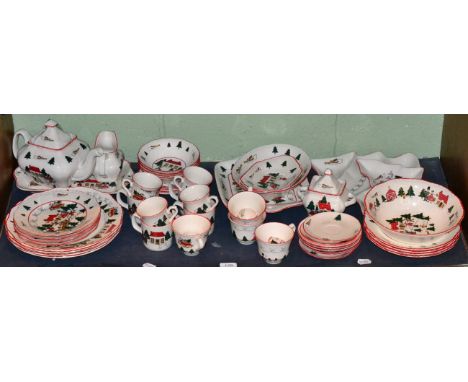 Masons Christmas Village four place tea service with mugs, soup bowls etc 