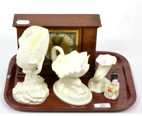 An Elliott mantel clock, retailed the Northern Goldsmith Co, Newcastle upon Tyne; a Royal Worcester Japanese girl candle snuf