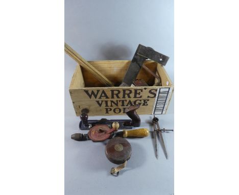 A Warre's Port Box Containing Vintage Woodworking Tools 