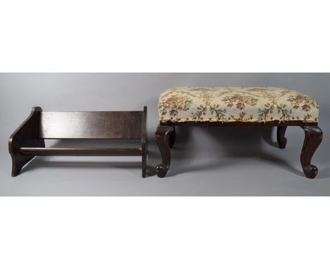 An Oak Book Trough Together with an Upholstered Footstool 