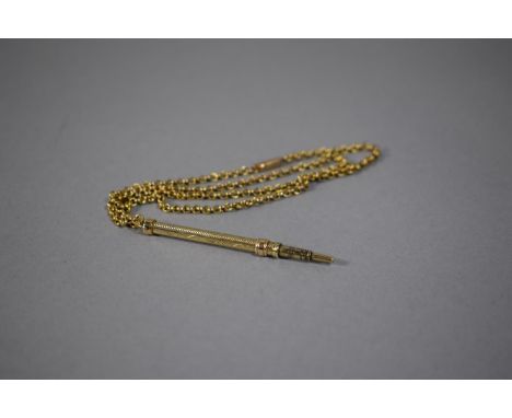 A Yellow Metal Propelling Pencil on 9 Carat Gold Chain, 6.9gms 