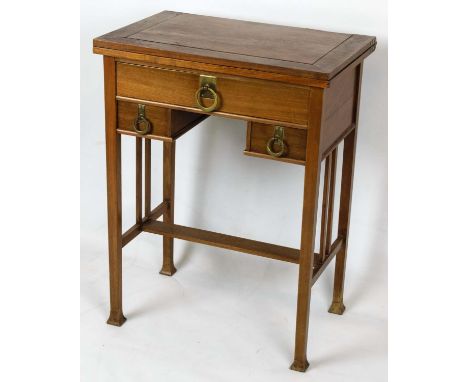 CARD TABLE, 78cm H x 60cm W x 39cm D, circa 1905, walnut with green baize foldover top above three drawers. 