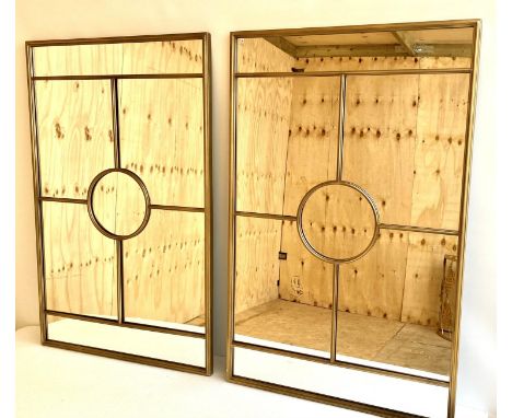 ARCHITECTURAL ACCENT MIRRORS, a pair, gilt metal framed, 110cm x 70cm (2) 