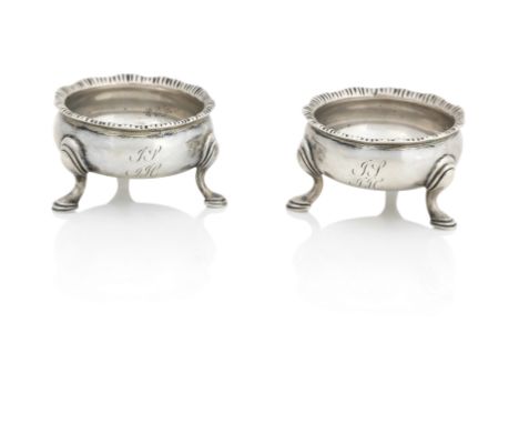 A pair of George III silver saltsBy Adam Graham, Glasgow, circa 1770 Four marks: AG, town mark, AG, town mark Of cauldron for