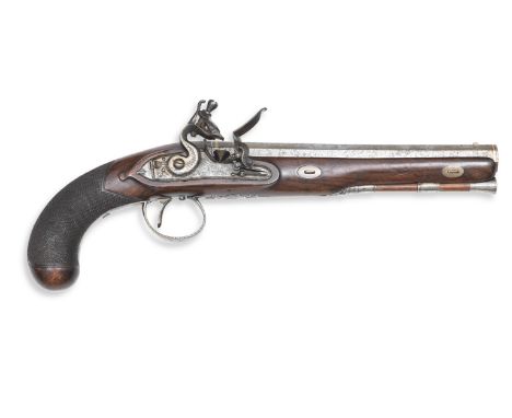 A Scottish 20-bore flintlock dueling pistol by George Huntercirca 1810With twist octagonal sighted barrel, the breech with go