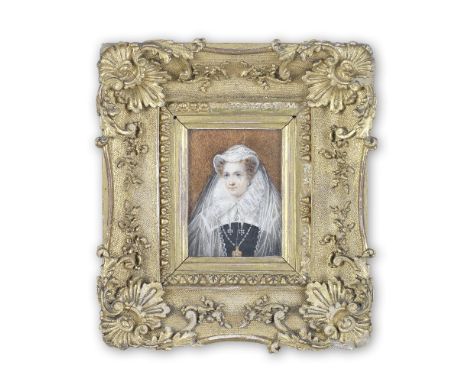 Scottish School After Nicholas Hilliard, 19th CenturyA portrait miniature of Mary Queen of Scots (1542–1587). Watercolour on 