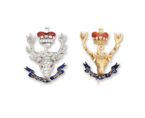 Regimental Interest: A Seaforth Highlanders gem-set brooch and a similar 9ct gold and enamel broochThe first: Set with round 