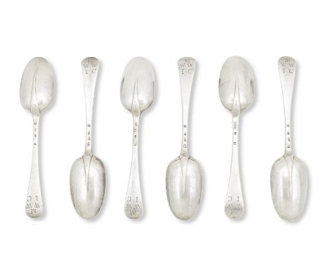 A set of six George I Hanoverian pattern tablespoonsBy Colin McKenzie, Edinburgh, 1719 The bowls with extended rat tail, engr