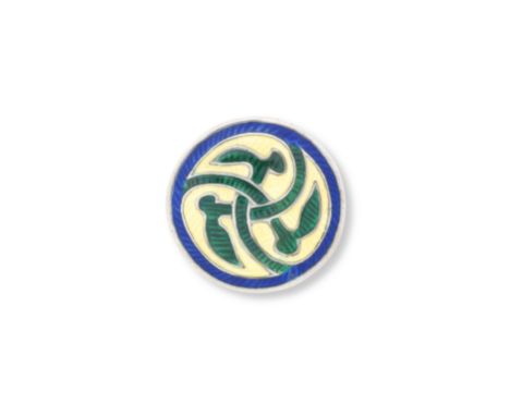 A silver and enamel brooch, Ian McCormack of IonaOf circular form with celtic design in green, yellow and blue enamels, 34mm 