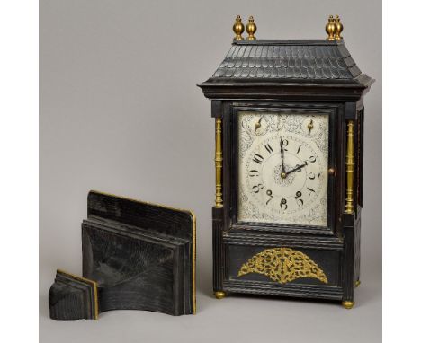 A 19th century Aesthetic ebonised bracket clockThe engraved silvered dial with Arabic numerals, strike silent and slow/fast d