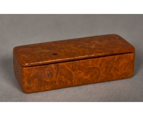A 19th century treen burrwood snuff boxOf hinged rectangular form.  8.5 cm wide.    CONDITION REPORTS:  Some general wear, sm