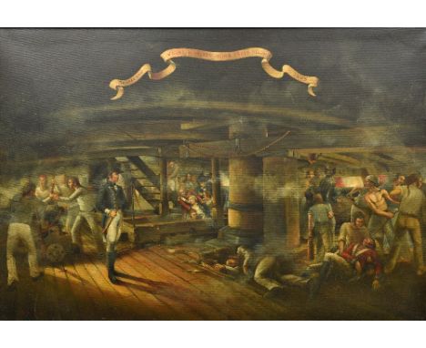 BRIAN COOLE (born 1939) Anglo-American (AR) Wounded Nelson Being Taken Below, Trafalgar 1805 Oil on canvas Signed 82 x 56 cm,