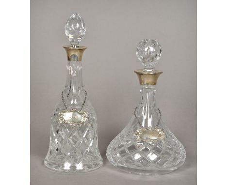 Two silver mounted cut glass decanters One of mallet form, hallmarked Birmingham 1977, maker's mark of Charles S Green & Co.,